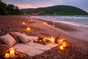 Twilight picnic by the shore